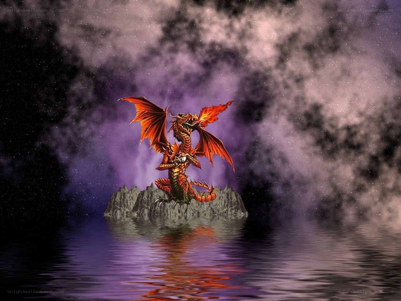 Dragon on a rocky island