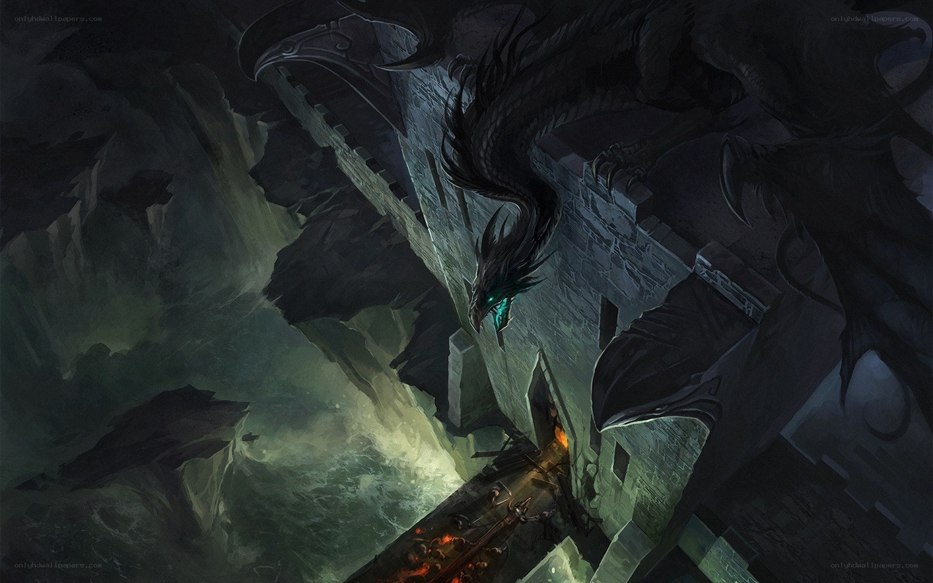 dragon on a ruined bridge
