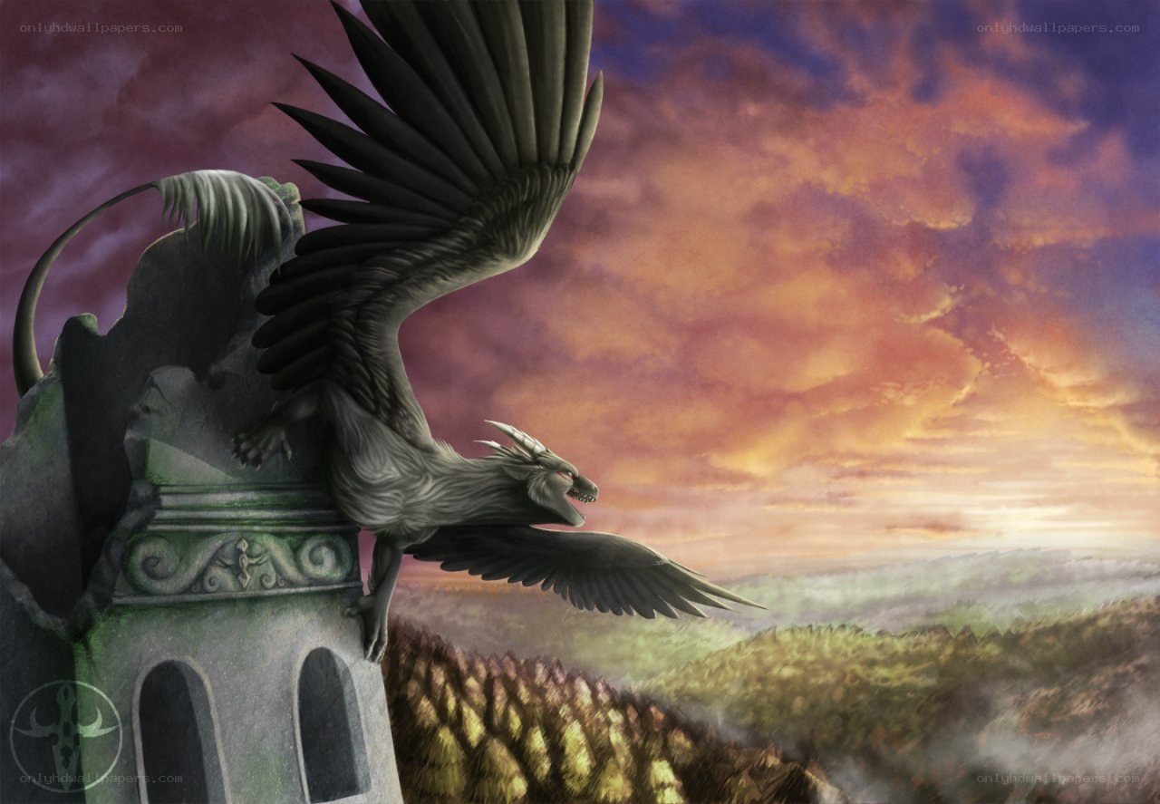 dragon on a stone tower