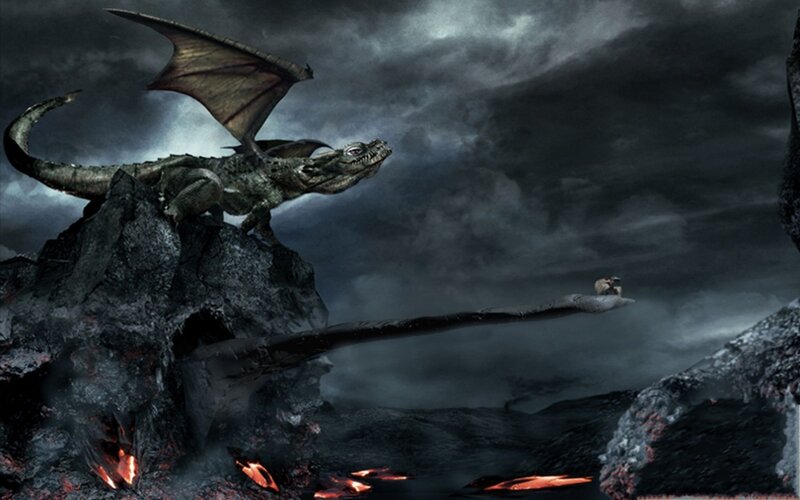 dragon on a volcanic cliff