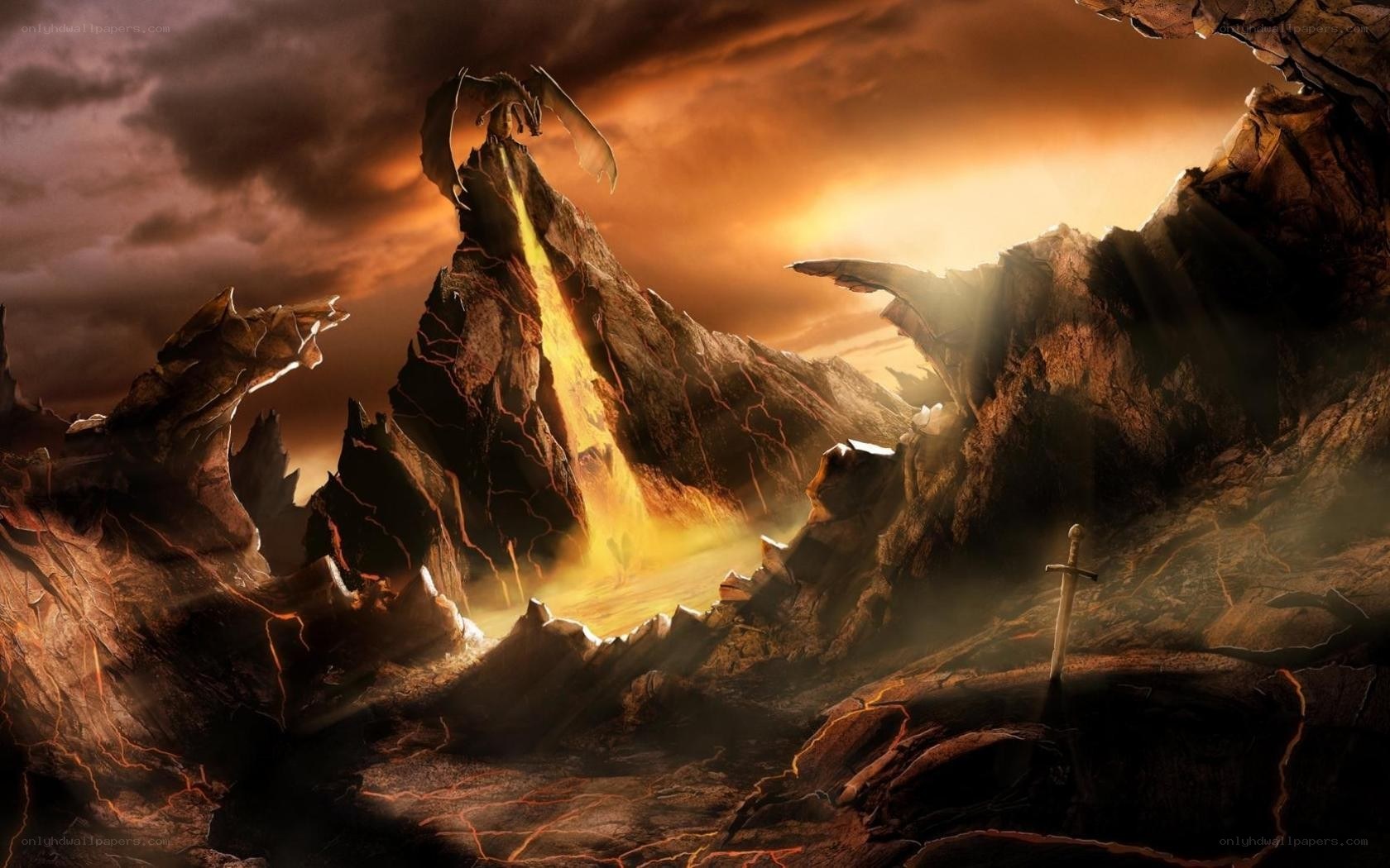 dragon on a volcanic peak