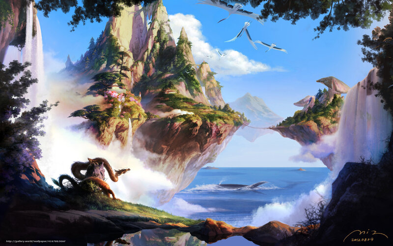 Dragon on Cliff Edge — Blue, Serene, Afternoon, Digital Art