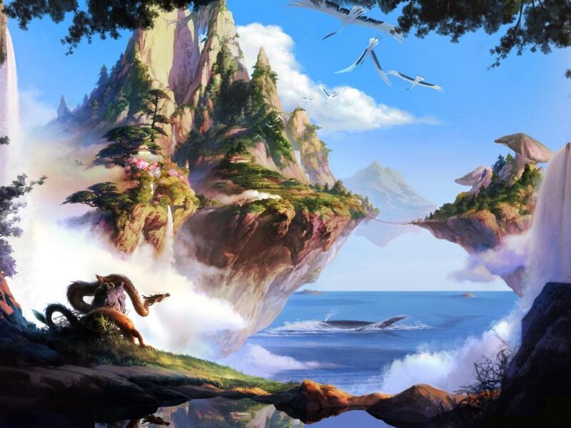 Dragon on Cliff Edge — Blue, Serene