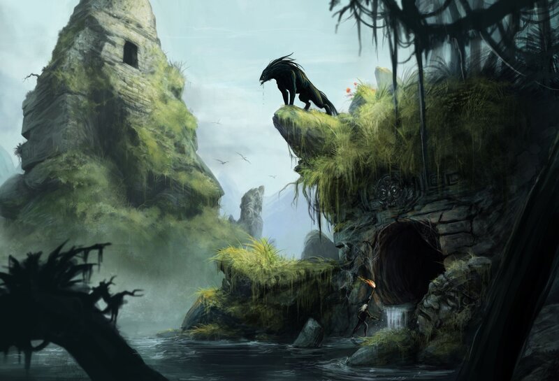 Dragon on Cliff Edge — Green, Dramatic, Digital Art, Ancient Ruins