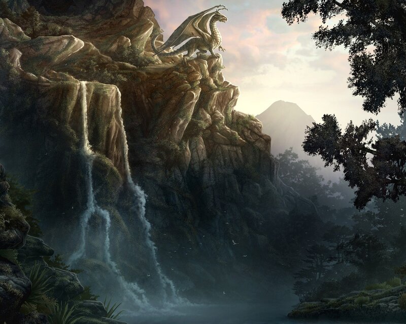Dragon on Cliff — Gray