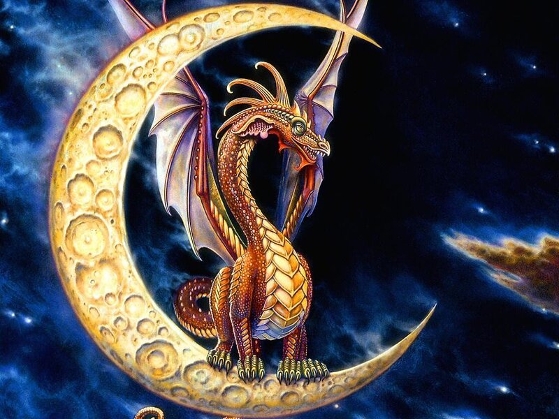 dragon on crescent moon