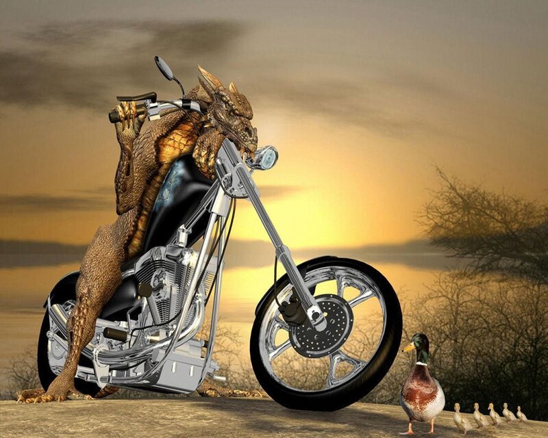 Dragon on Motorcycle — Brown, Dramatic