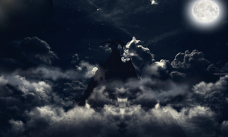 Dragon on Mountain Peak — Black