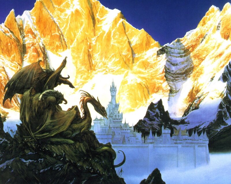 Dragon on Mountain Peak — Blue, Dramatic, Night