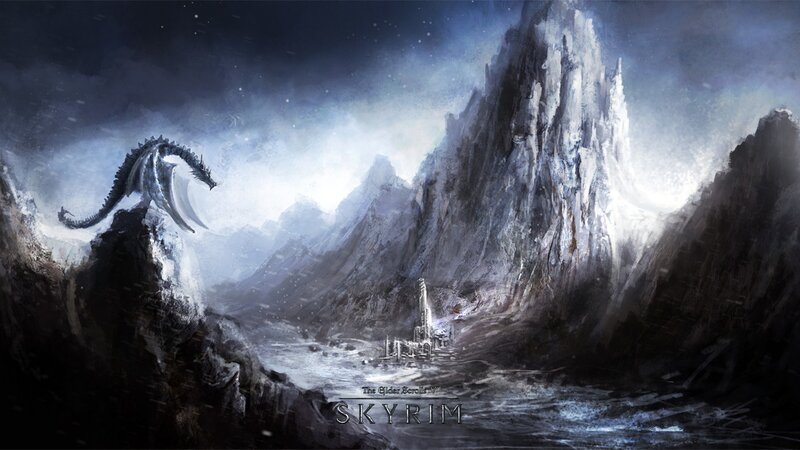 Dragon on Mountain Peak — Blue, Dramatic, Winter, Digital Art