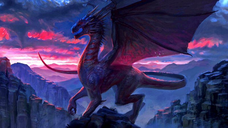 Dragon on Mountain Peak — Purple