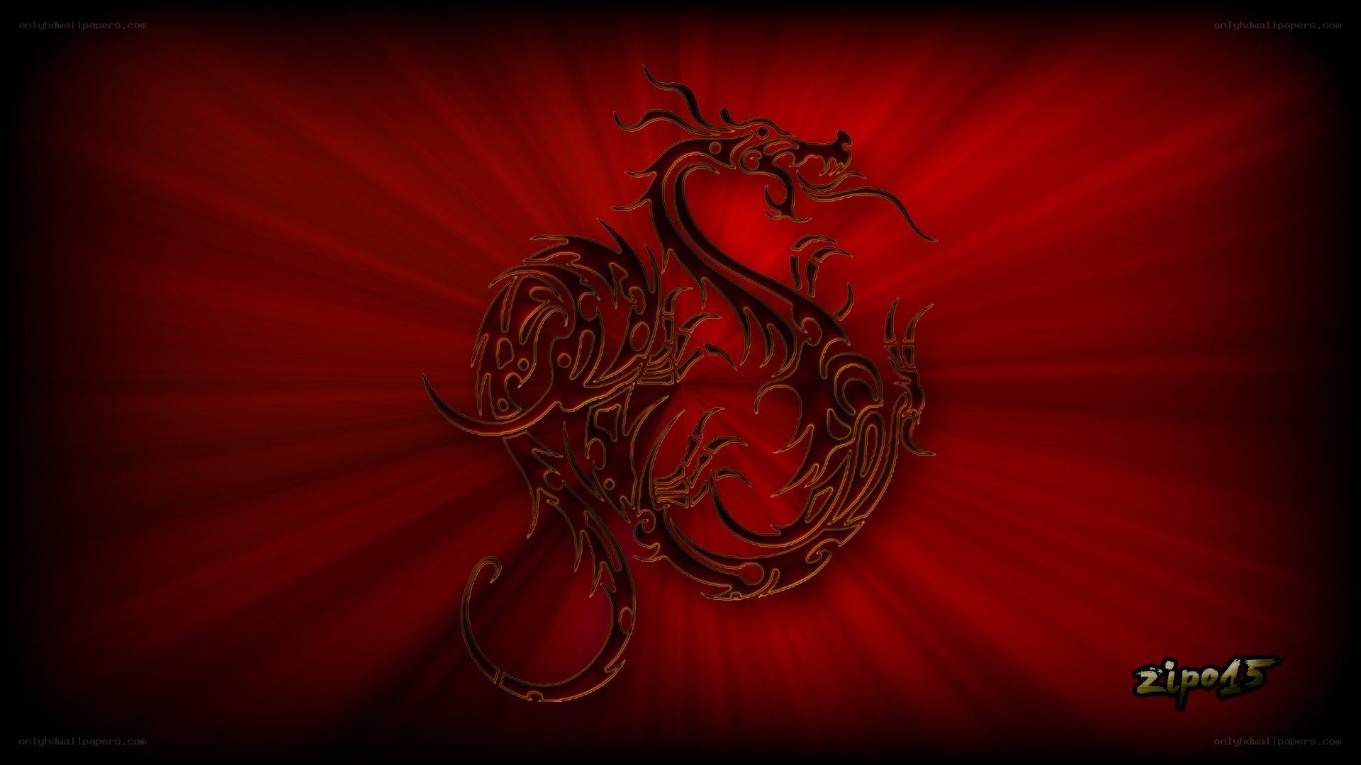 dragon on red background