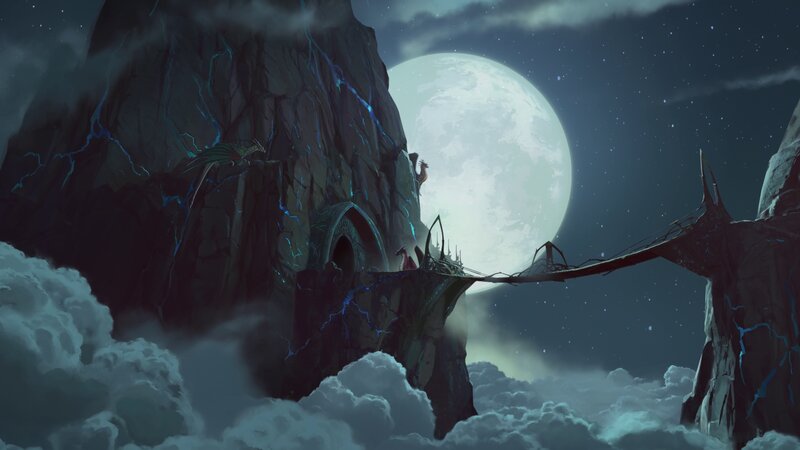 Dragon on Rocky Cliff — Gray, Dramatic