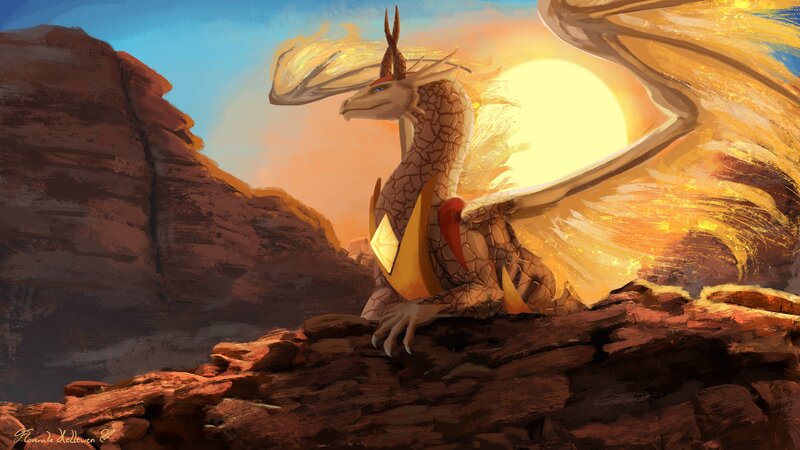 Dragon on Rocky Cliff — Orange