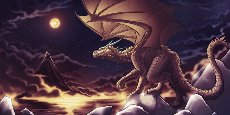 Dragon on Rocky Cliff — Purple