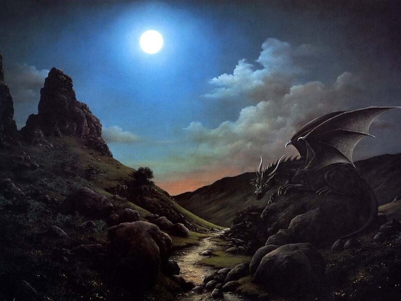 Dragon on Rocky Hill — Blue, Dramatic