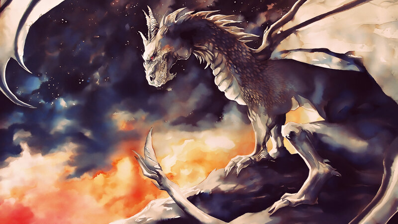 Dragon on Rocky Outcrop — Black, Dramatic