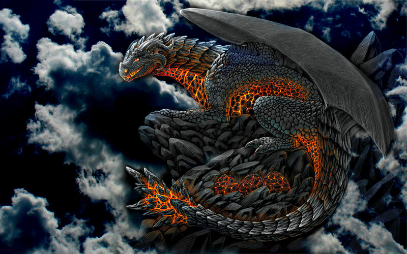 Dragon on Rocky Outcrop — Black