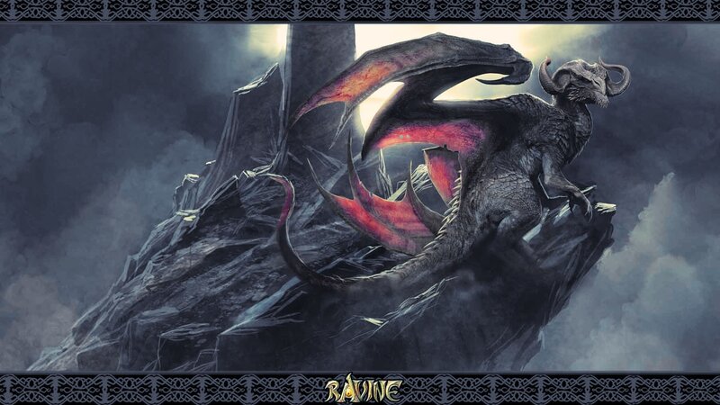 Dragon on Rocky Peak — Gray, Dramatic, Night, Digital Art, Rock