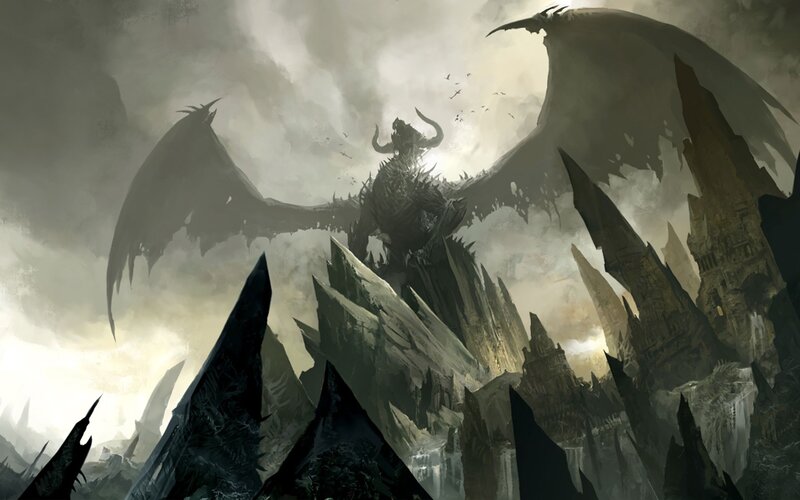 Dragon on Rocky Peak — Gray, Dramatic, Night