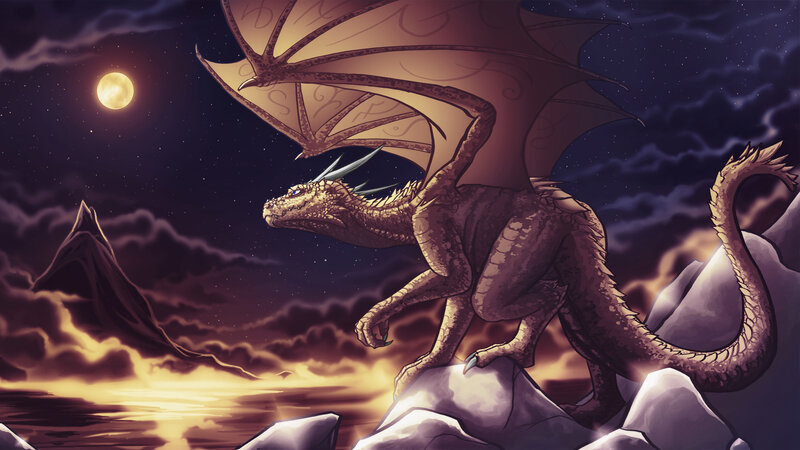 Dragon on Rocky Peak — Purple