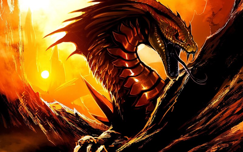 Dragon on Rocky Terrain — Orange