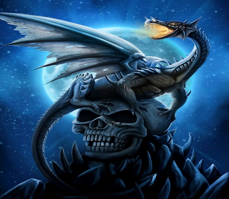 Dragon on Skull — Blue
