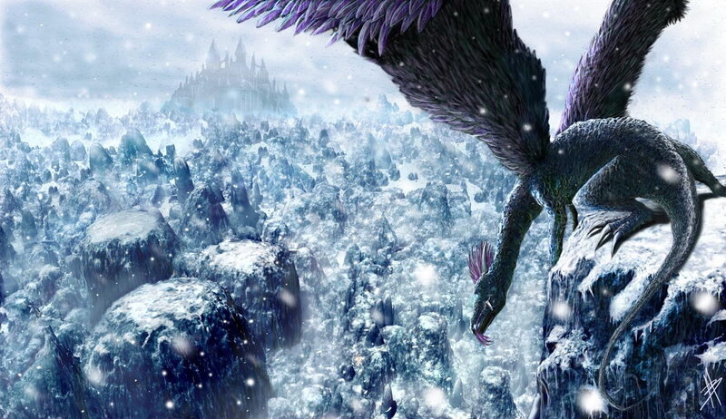 Dragon on Snowy Cliff — Blue