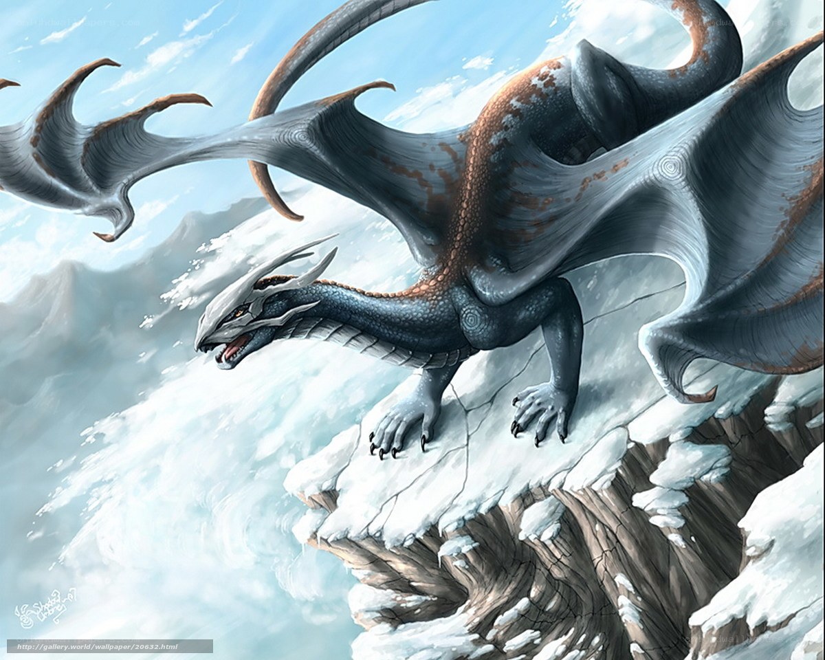 dragon on snowy cliff