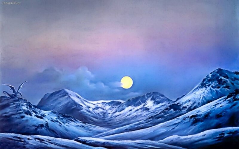 Dragon on Snowy Mountain — Blue, Dramatic