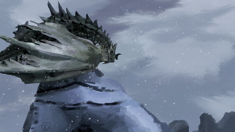 Dragon on Snowy Peak — Gray