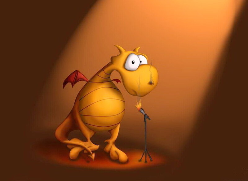 dragon on stage with microphone