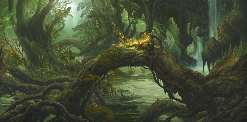 Dragon on Tree Branch — Green, Mystical