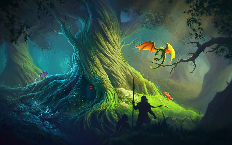 Dragon on Tree Branch — Green