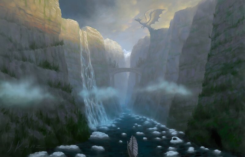 Dragon over a canyon river