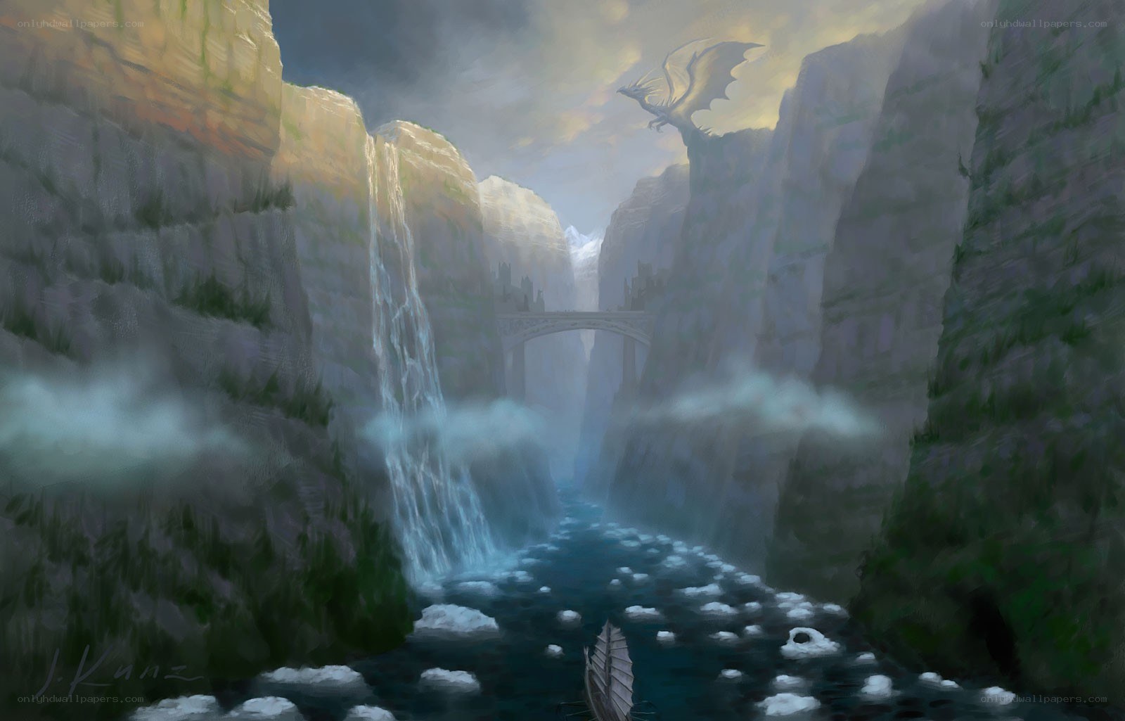 Dragon over a canyon river