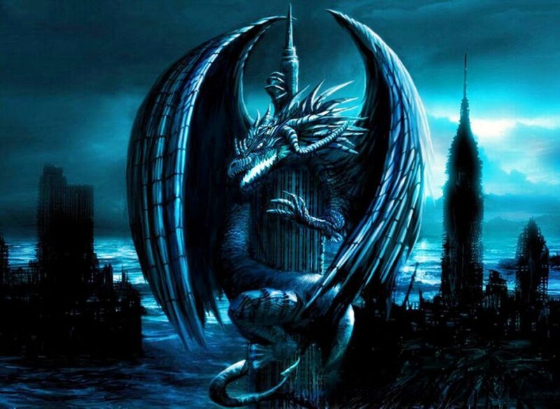 dragon over a city