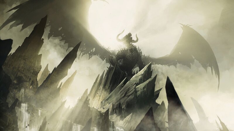dragon over a dark fortress
