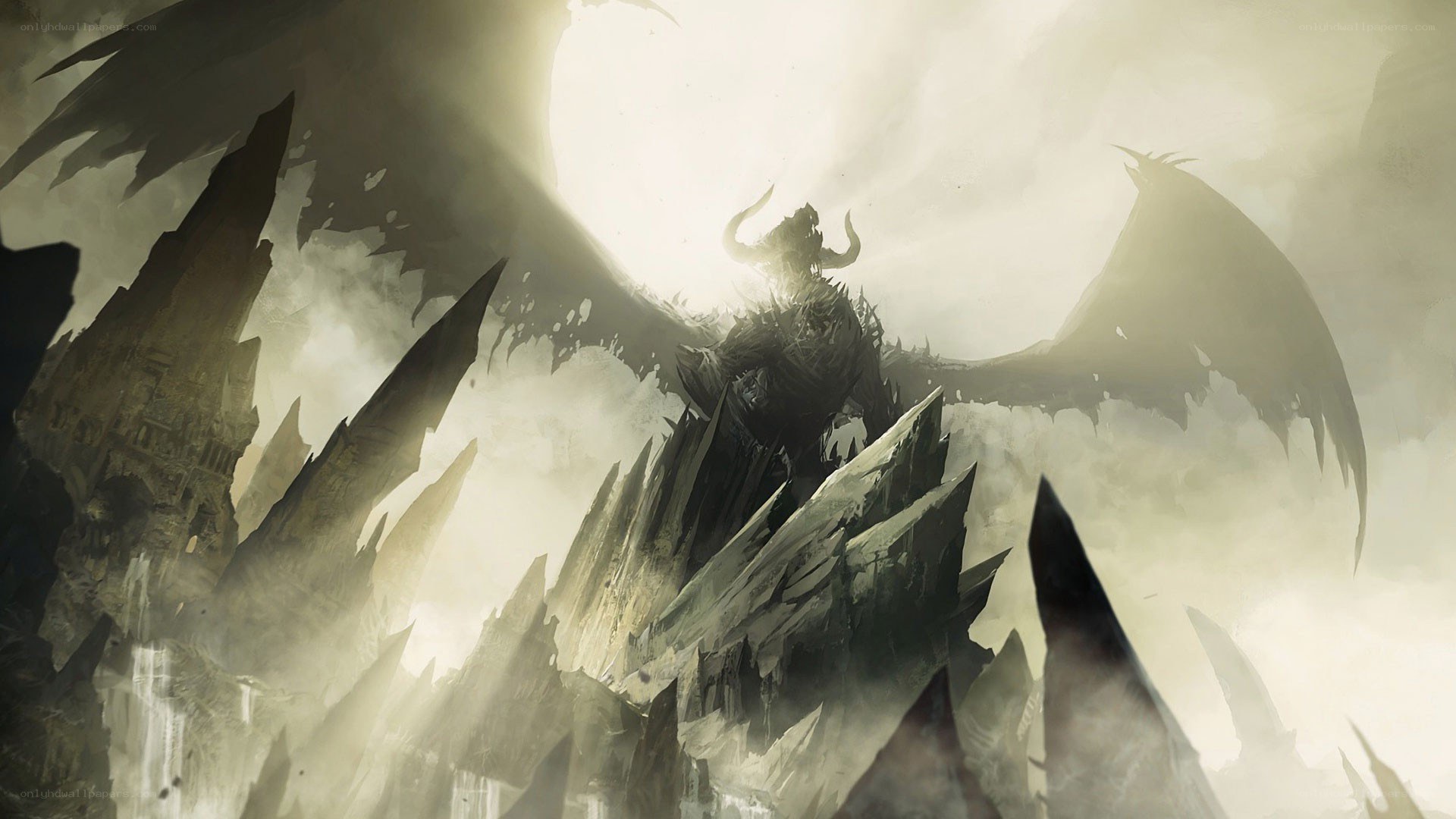 dragon over a dark fortress