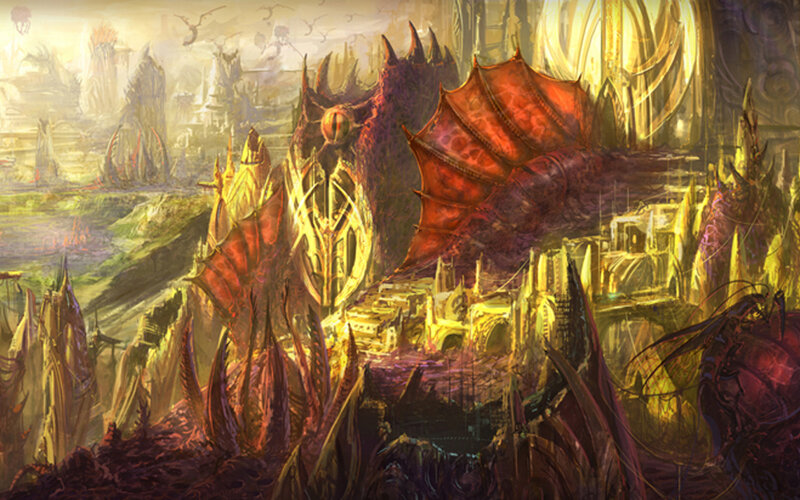 dragon over a fantasy city