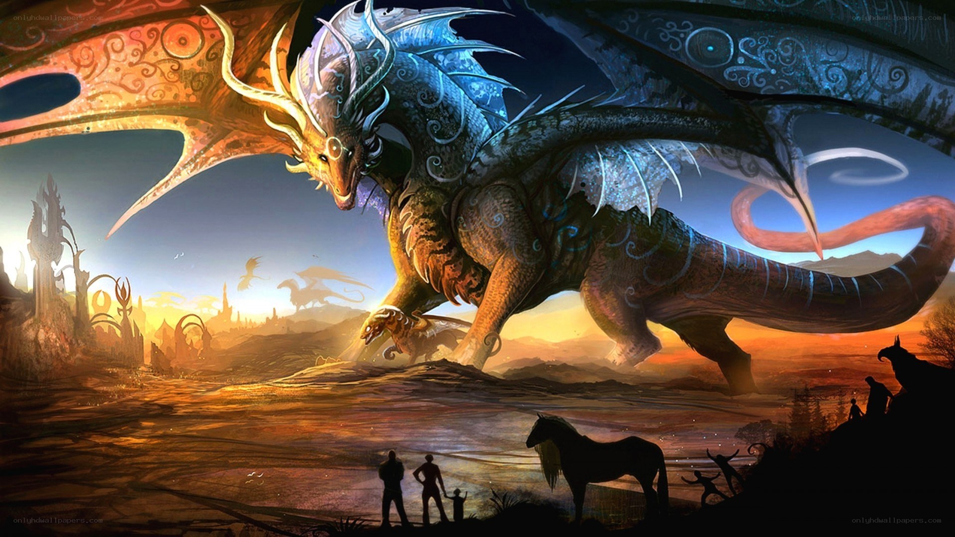 Dragon over a fantasy landscape