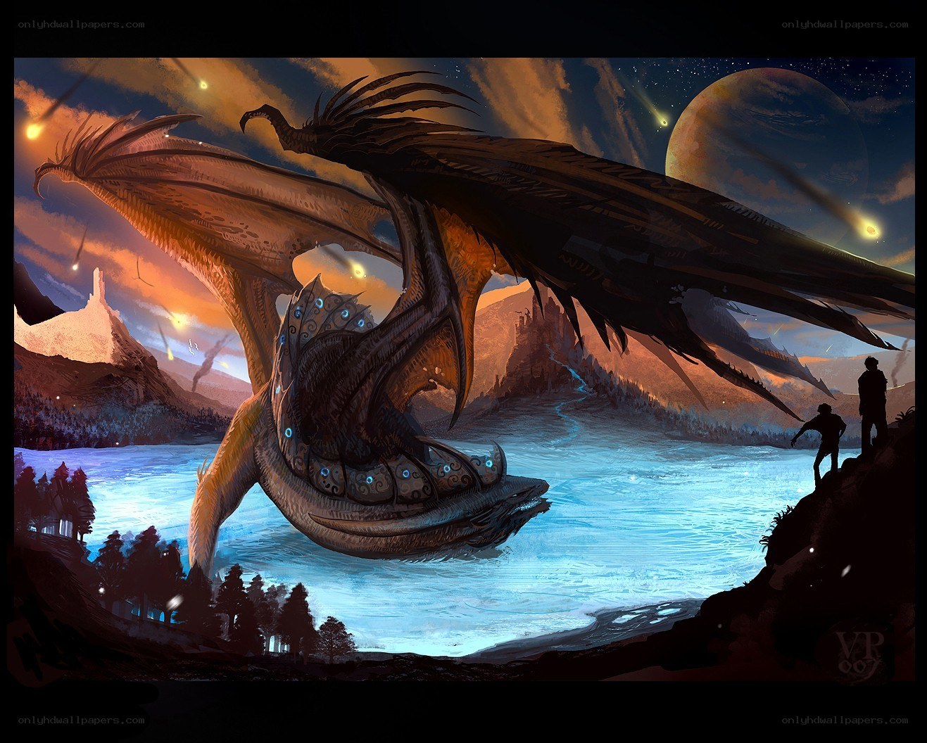 Dragon over a glowing lake