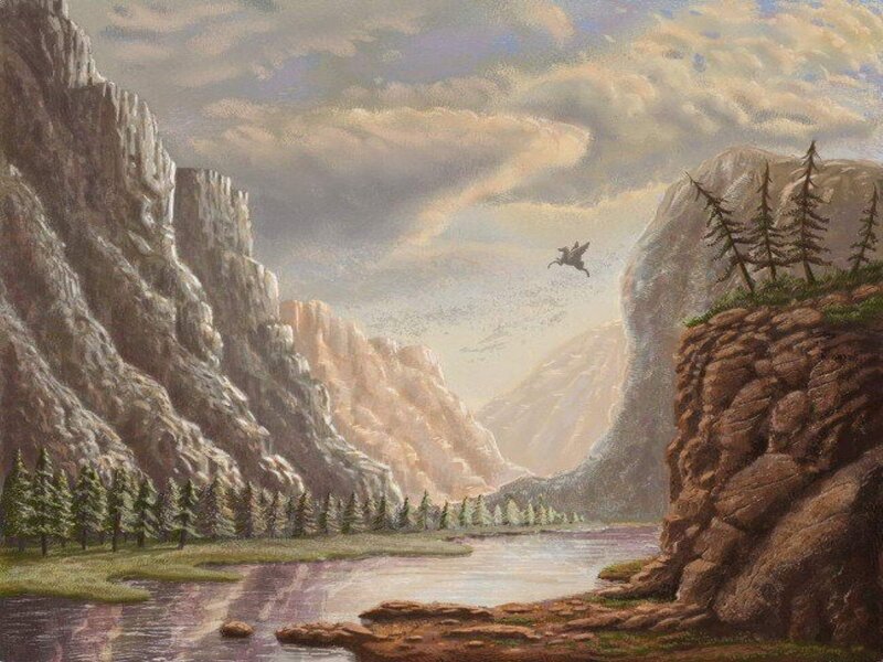 Dragon over a mountain valley