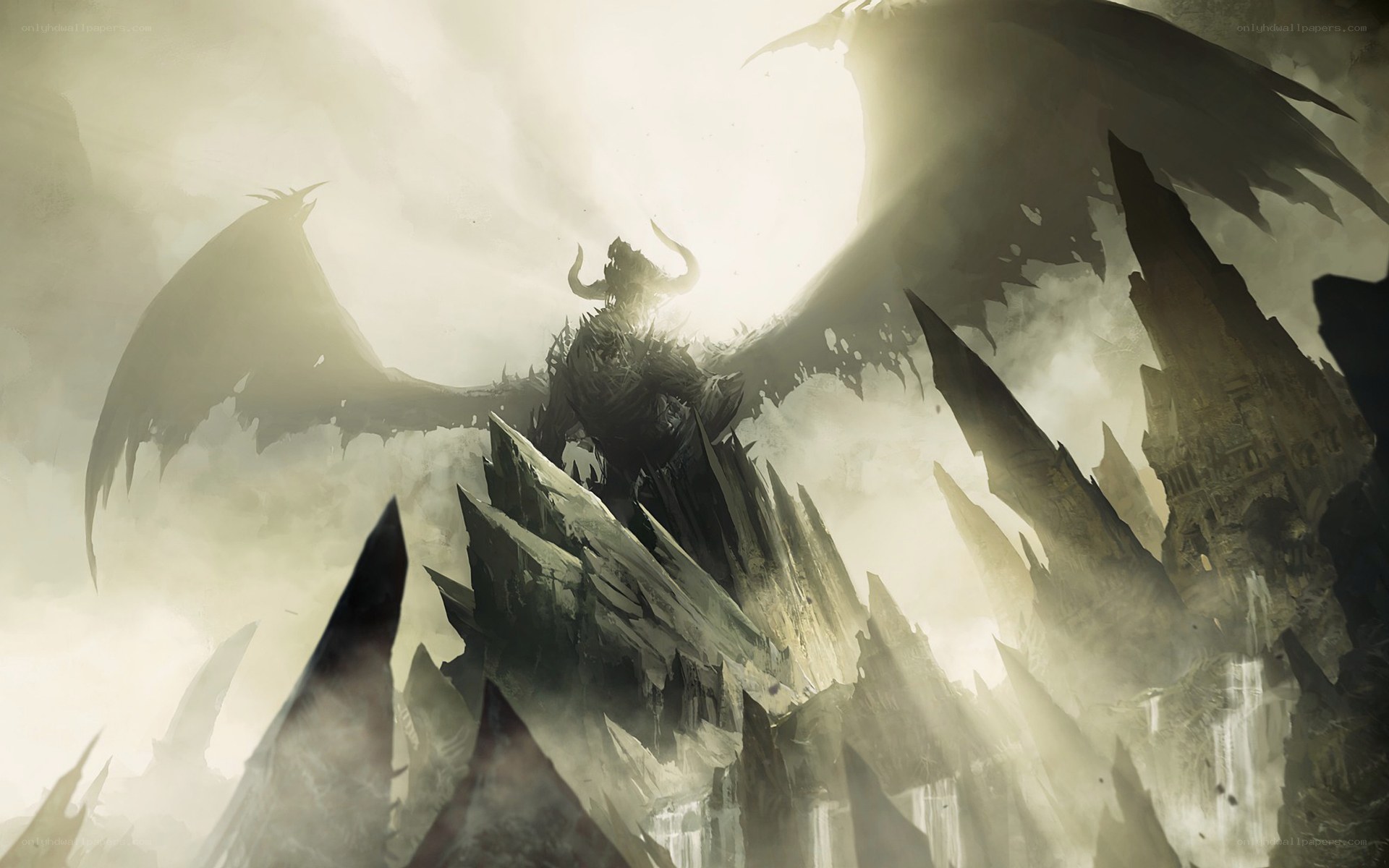 dragon over a ruined city