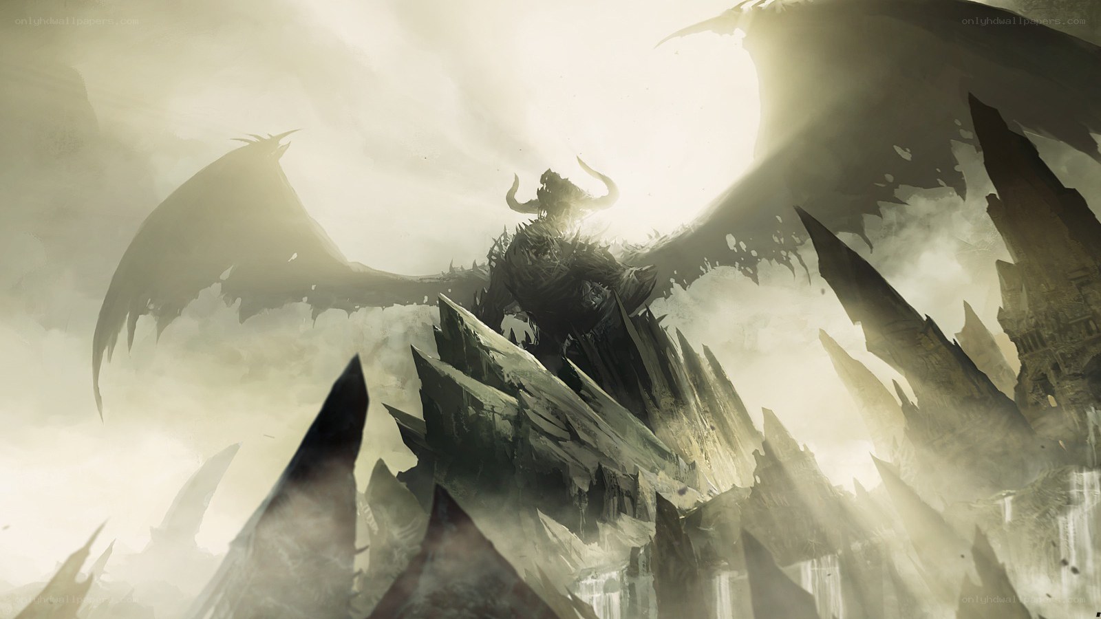 dragon over a ruined landscape