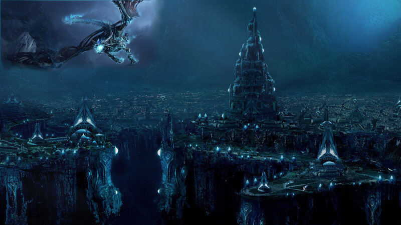 dragon over ancient city