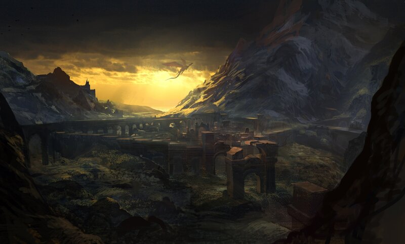 dragon over ancient ruins