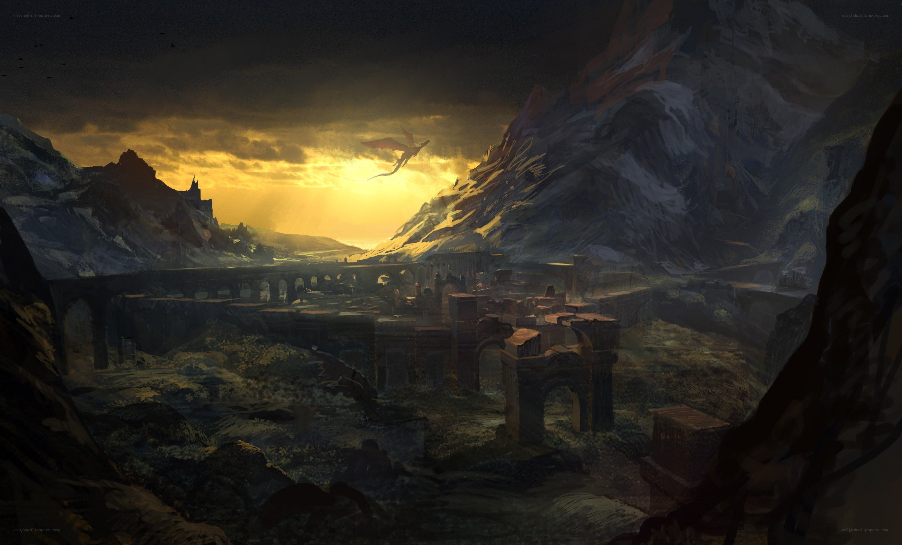 dragon over ancient ruins