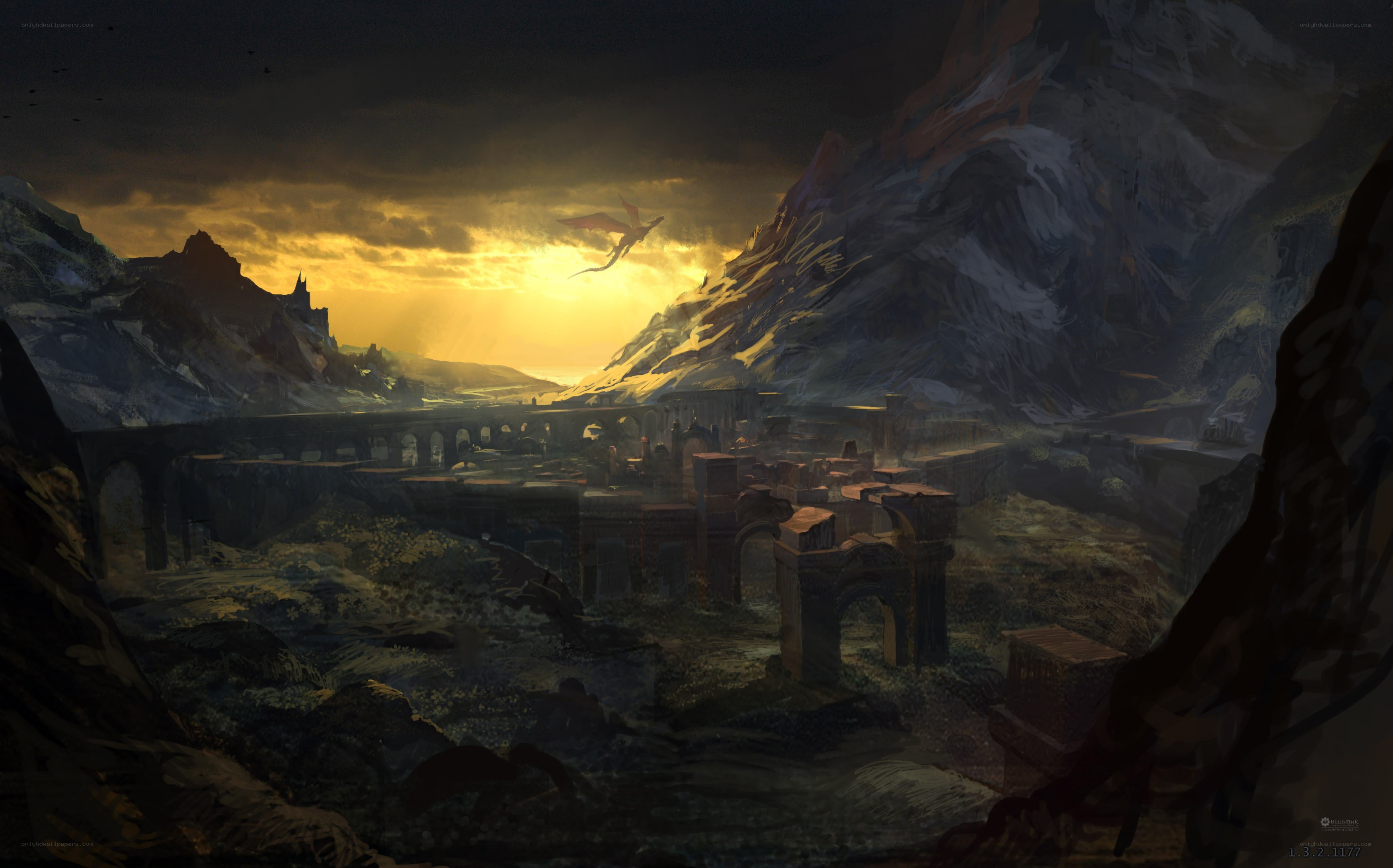 dragon over ancient ruins