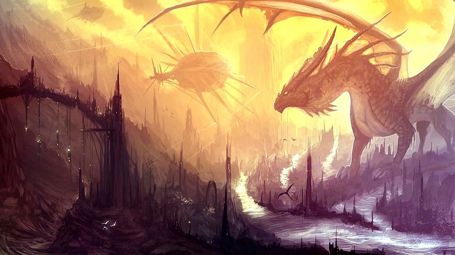 dragon over ancient ruins